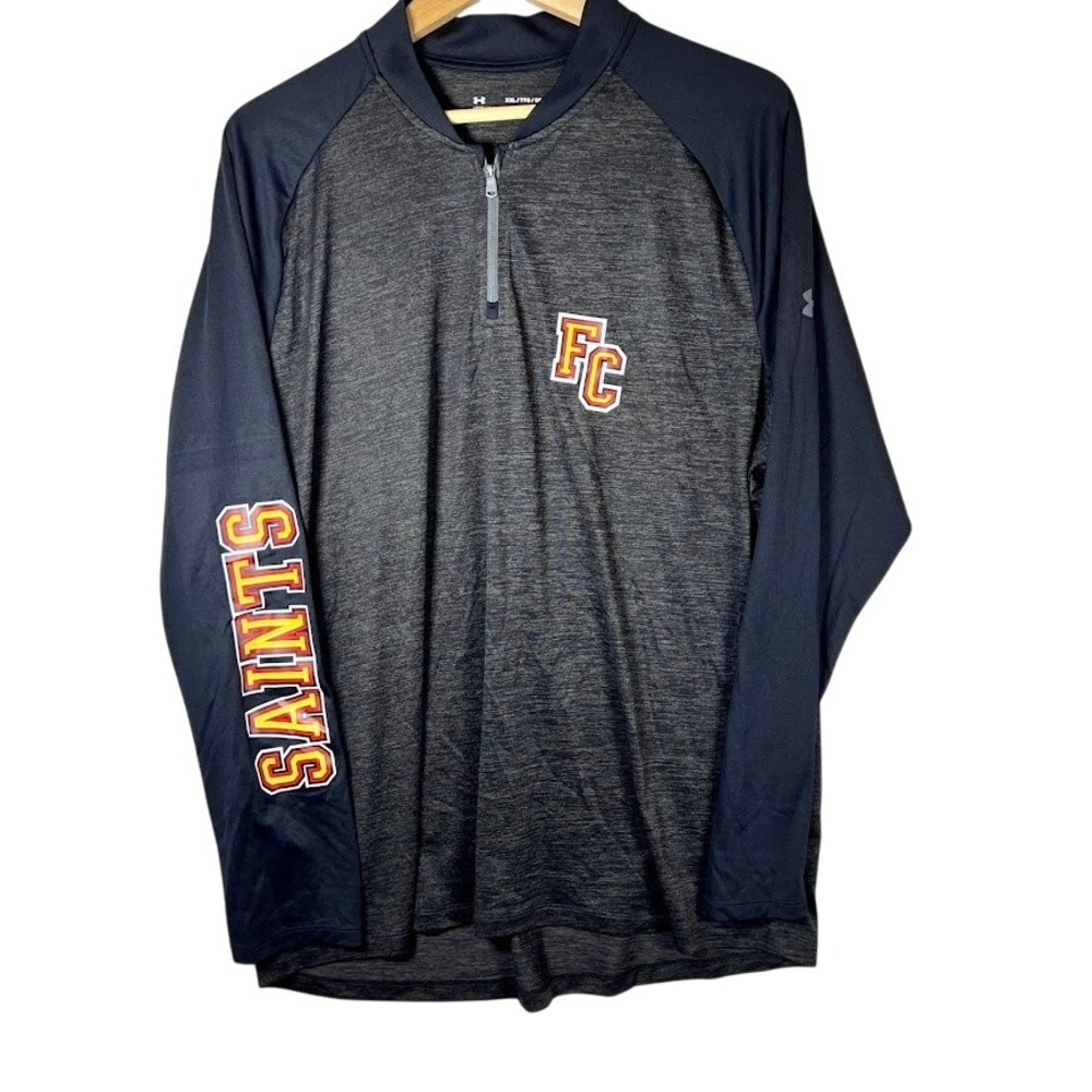 Under Armour Mens XXL FC Saints Quarter Zip‎ Pullover Heathered Grey Black Logo